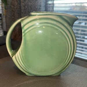 Vintage Cronin Pottery Green Disc Pitcher - Fiesta Style
